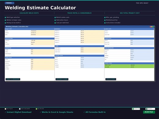 Welding Estimate Calculator | Welder Contractor Bid Template Excel Spreadsheet - Etsy