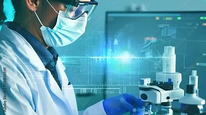 Scientist Analyzes DNA Samples Using Advanced Digital Microscope in Cutting-Edge Laboratory