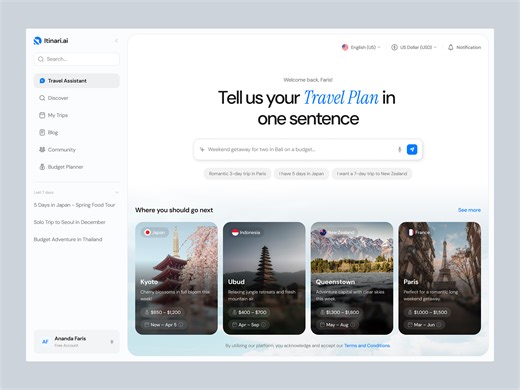 AI Travel Planner Dashboard