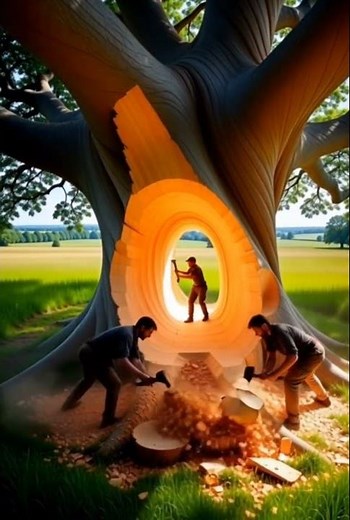 Epic Hammer Carving: Transforming a Tree Stump into a Magical Treehouse!