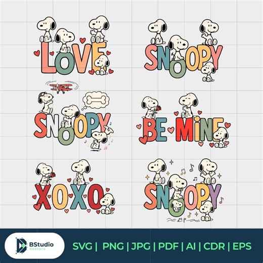 Snoopy Valentine SVG Bundle | Retro Snoopy PNG for Shirts | Vintage Cartoon Puppy Design | Cute Dog Clipart Digital Download - Etsy