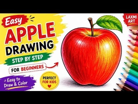 Easy Apple Color Drawing | Step by Step Apple Drawing for Beginners