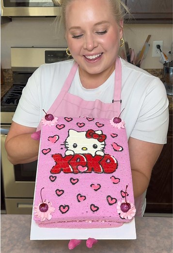 Make a Hello Kitty cake with me 🩷💋🎀 #hellokitty #valentines #valentinesday #cake #hellokittycake #sanrio #cakedecorating