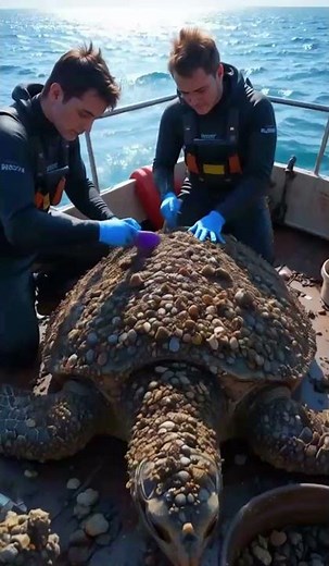 Sea Turtle Covered in Barnacles Gets Life-Changing Rescue on Open Sea
