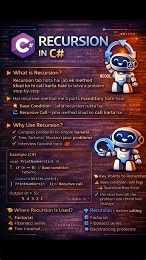 Recursion in C# 💻Function calling itself, smartly 🚀#CSharp#DotNet#Programming