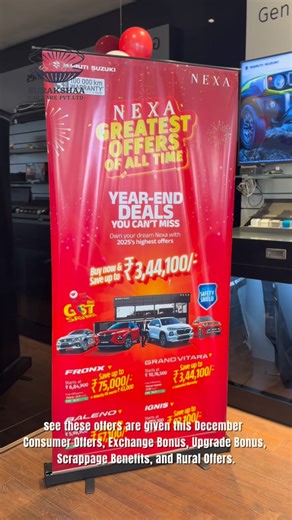 Surakshaa Car Care on Instagram: "🎉 NEXA Greatest Offers of All Time! 🎉 Year-end deals you simply can’t miss! Drive home your dream NEXA car with 2025’s highest offers, exciting exchange benefits & assured savings. 🚗 Baleno | Fronx | Grand Vitara | Ignis 📍 Visit Surakshaa Car Care – Authorized NEXA Dealer 📞 Call now & book today!"
