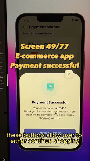 1.4K views | Screen 49/76 Payment Succcessful modal from E-commerce app UI speed code in React Native #reactnative #developer #programming #AppDevelopment #coding #learntocode #beginnerprogram #speedcode #ecommerce | ByProgrammers | Facebook