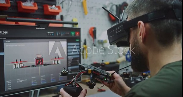 Pre Flight Validation Engineer Testing and Adjusting Drone Performance Parameters. Man Actively Testing Drone Performance Parameters. Concept Critical Pre Flight Validation Process in Specialized Lab.