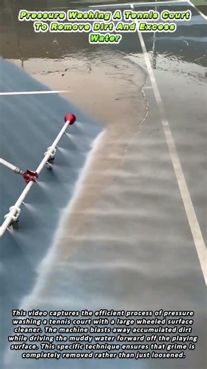 Pressure Washing A Tennis Court To Remove Dirt And Excess Water
