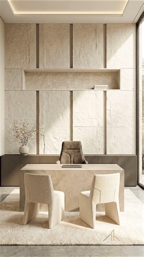 Modern Luxury Home Office Makeover | Stone Feature Wall Transformation