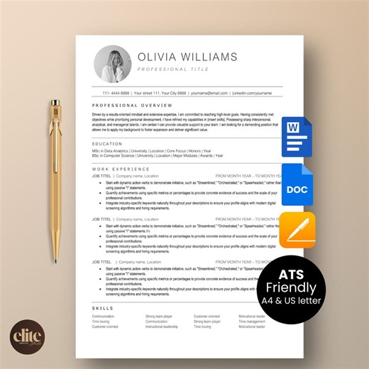 ATS Friendly Resume Template Word Cover Letter Google Docs Instant Download ATS CV Clean Apple Pages Simple Resume Professional Ats Resume - Etsy