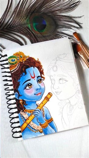 Krishna drawing😍,Little Krishna drawing #krishna #krishnadrawing #kanhaji #radhakrishna #art #viral