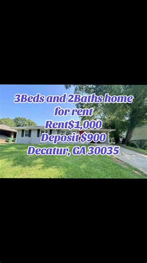 🏡✨ Affordable Decatur, GA Rental You Don’t Want To Miss! ✨🏡 Step into comfort and convenience with this well-kept home location in a central Decatur, GA neighborhood Perfect for families, roommates, or anyone looking for extra space at an unbeatable price! 📍Address: 4086 Snapfinger Way, Decatur, GA 30035 🛌 3Bedrooms 🛁 2Bathrooms 📐 1,206 Sq. Ft. 💰 Rent: $1,000/month 💵 Deposit: $900 This home offers a functional layout, generous bedrooms space, and a cozy feel that's easy to make your own.