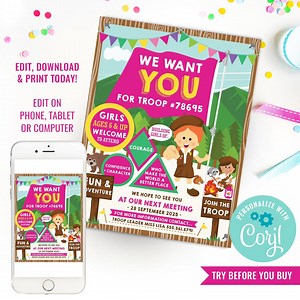 Girl Scouts Brownie Recruitment Flyer Printable Girl Scout Recruitment Poster Join the Troop Flyer Instant Download Edit File in Corjl - Etsy