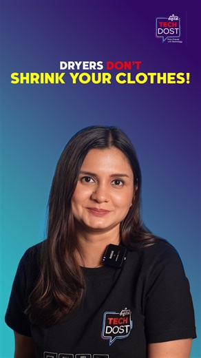 Myths debunked! Dryers do not shrink clothes, damage sarees, or inflate your electricity bill. Your Tech Dost is here to dispel every myth you've heard about dryers. From heat settings to energy-saving technology, modern dryers are more advanced than ever. Are you ready to dry smart? #RelianceDigital #TechDost #Dryer #mythsdebunked | Reliance Digital