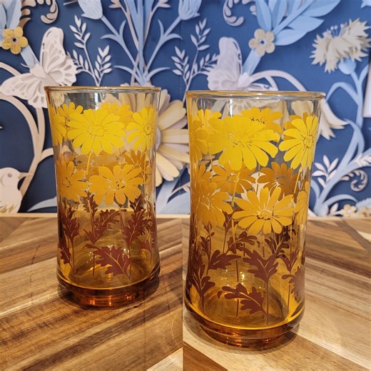 2 Vintage Libbey Glass Company - Orange Flower Pattern - 1970's - Etsy