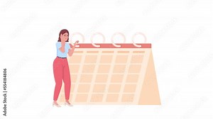 Animated irregular periods concept. Looped 2D cartoon flat character on white with alpha channel transparency for web design. HD video footage. Anxious young woman creative idea animation