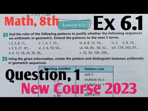 Exercise 6.1Class 8 Math New Course 2023| unit 6 sequence and Algebra Math 8 kpk and PTB SNC