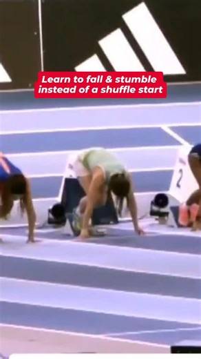 Sprintw/precision on Instagram: "Shuffle start, low heel recovery, toe drag, pushing forcefully can't replicate the speeds of what falling and stumbling can give you The stumble comes from the shin angle change Falling from a high height comes from the fold #trackandfield #sprinttraining"
