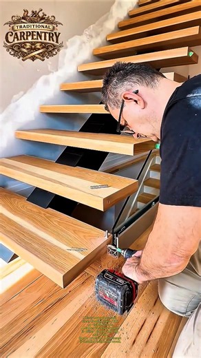 Hidden Floating Stair Fastener Trick You Must See #Woodworking #Stairs #DIY #tools