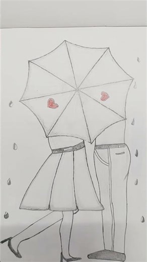 "Love in the Rain."💗 drawing tutorial#pencildrawing #shorts #shortvideo #viral #youtubeshorts