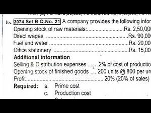 Cost Sheet || Class 12 account || NEB 2082 old is gold management final exam 8 marks 8/2074