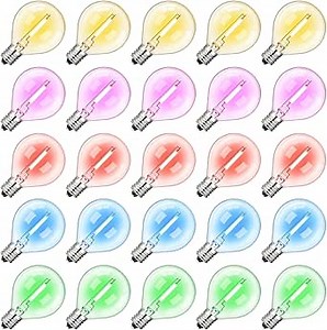 Multicolor G40 String Light Bulbs LED Christmas Replacement Light Bulbs for Outdoor String Lights, Patio Light Bulbs, 1W E12 Base for Christmas Halloween, Holiday Lighting, Home Decor, 25 Pack