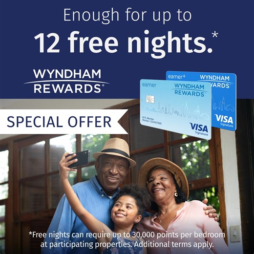 497 reactions · 35 shares | Earn up to 90,000 bonus points for your next getaway. Earn extra points with the Wyndham Rewards Earner® Card on dining, groceries, gas, and Wyndham stays.​ Free nights can require up to 30,000 points per bedroom at participating properties. Additional terms apply.​ Conditions & restrictions apply. Without limitation, bonus point offers may require minimum spend obligations. | Wyndham Rewards | Facebook