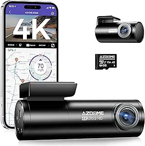 AZDOME M300S 4K Dash Cam with 5.8G WiFi 64GB SD Card, 170° Dash Cam Front and Rear GPS Voice Control WDR Night Vision G-Sensor 24H Parking Monitor, Easy to Install, Max Up Support to 256GB