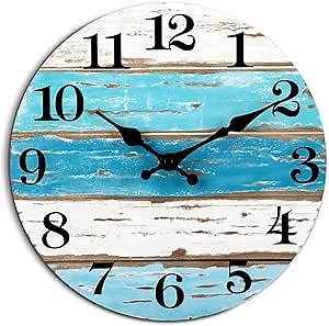 CHYLIN Wall Clock - Beach Themed Blue Wall Clocks Battery Operated Silent Non-Ticking, Coastal Nautical Clock Decorative for Home Kitchen Living Room Office Bathroom Bedroom(10 Inch)