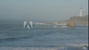 Lighthouse Overlooking the Atlantic Ocean at Dusk: 4K Coastal View. Biarritz, France.
