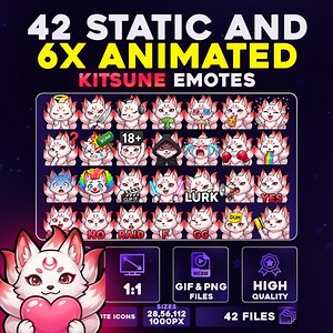 42   6 Animated Kitsune Emote Pack PNG & GIF for Streamers, Twitch, Discord, Kick, | Chibi Kitsune Fox Mega Emote Pack - Etsy Australia