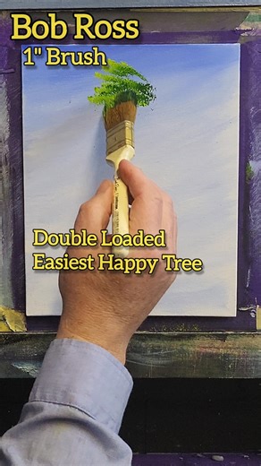 BOB ROSS 1 inch brush Double load for EASY trees 🥰🌳 #bobross #shorts