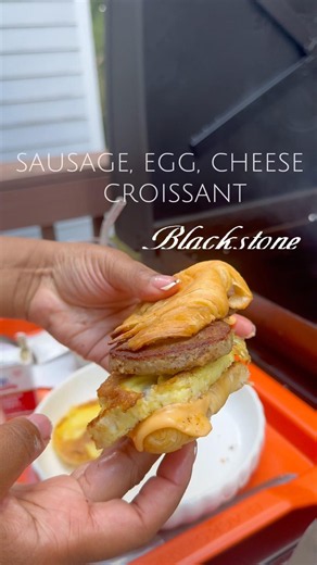 Breakfast| #Blackstone | sausage, egg, and cheese croissant