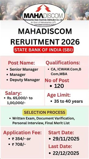 MAHADISCOM Recruitment 2025 ll Apply Now New Govt Job ll #governmentjobs #mahadiscom #2026 120posts