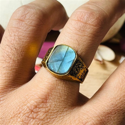 Labradorite Brass Signet Ring for Men - Rectangular Signet Ring - Etsy