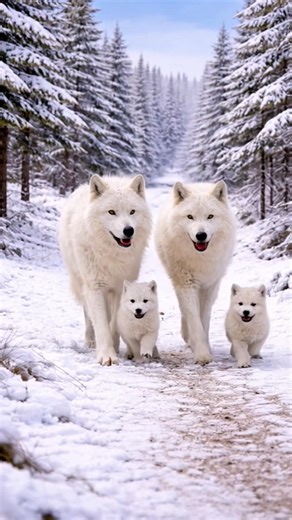 Snow White Wolf Couple With Cubs | You Must See There Emotions #wolf #animals