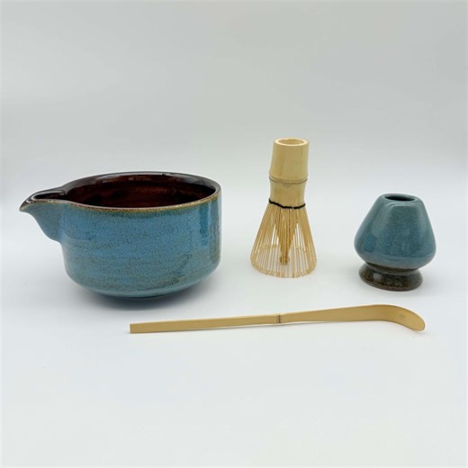 Japanese Matcha Tea Set: Ceramic Bowl, Bamboo Whisk & Scoop - Etsy