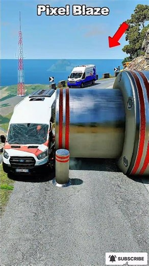 Cars & Ambulance Van vs Massive Pit Bollards Crash - BeamNG.drive