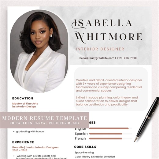 Modern Interior Designer Resume Template, Canva CV Bundle (digital Download) - Etsy