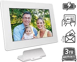 PhotoSpring (64GB) 10-inch WiFi Cloud Digital Picture Frame - Battery, Touch-Screen, Plays Video and Photo Slideshows, HD IPS Display, iPhone & Android app (White - 65,000 Photos)