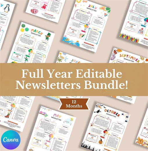 Editable Newsletter Templates Bundle, Full Year, School & Homeschool, Printable (canva Template) - Etsy