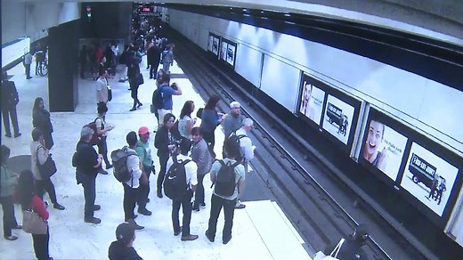 FRIGHTENING BART INCIDENT Security camera video shows a man climbing from the Civic Center platform and lying down on the tracks as a train approached. Passengers frantically waved down the train - and it worked. http://sanfrancisco.cbslocal.com/2017/08/23/bart-passengers-man-on-tracks-sf-civic-center/ | KPIX CBS San Francisco Bay Area