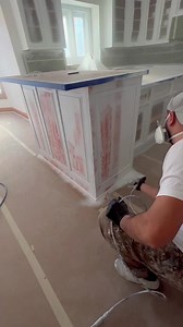 Pairing a 308 FF LP tip with the #graco Contractor PC gun, @paintingkpro lays down primer on this cabinet job. | Graco Inc.