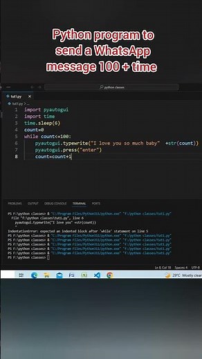 python program to send whatsapp massage unlimited time || python whatsapp massage problem #python