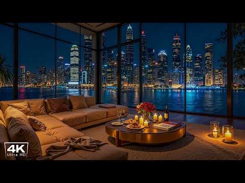[4k] Romantic Night Jazz 🌙 Smooth Jazz Piano in a Luxury Apartment for Relaxing and Calm Mood