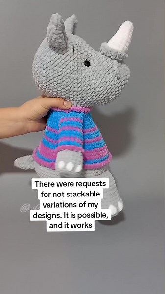 I still have ideas for stackables, but also I was experimenting with not stackable variations of my most popular toys. What do you think about this plush rhino? #crochetstackingtoy #crochetlovers #ludasamigurumi #crochetpattern #amigurumitiktok