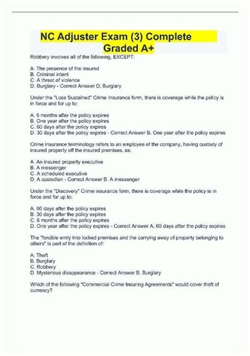 Latest NC Adjuster Exam 3 Complete Graded A155 video
