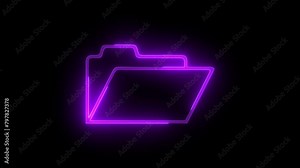 File folder icon glowing neon purple color animation black background Stock Video