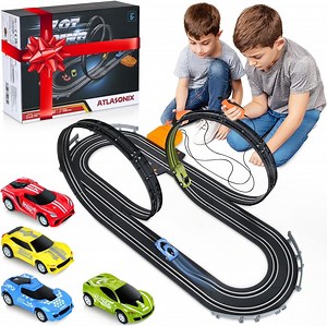Atlasonix Electric Race Car Track Set, Slot Car Race Track with Accessories, Dual Electric Track for Kids, Ages 5